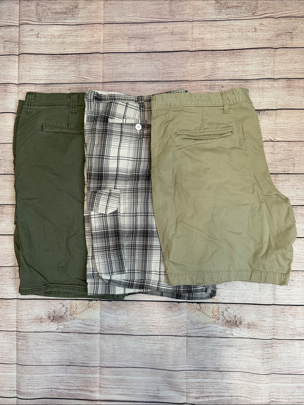 🩳🩳🩳3 for 12$🩳🩳🩳Men's Casual Shorts Trio – Olive, Plaid, Khaki-46